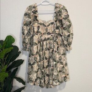 Storia Small feathered look Floral babydoll Dress with Puff Sleeves and sequins